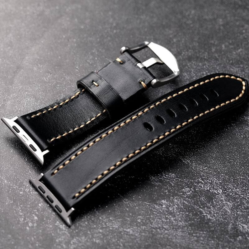 Black Stitched Leather Strap