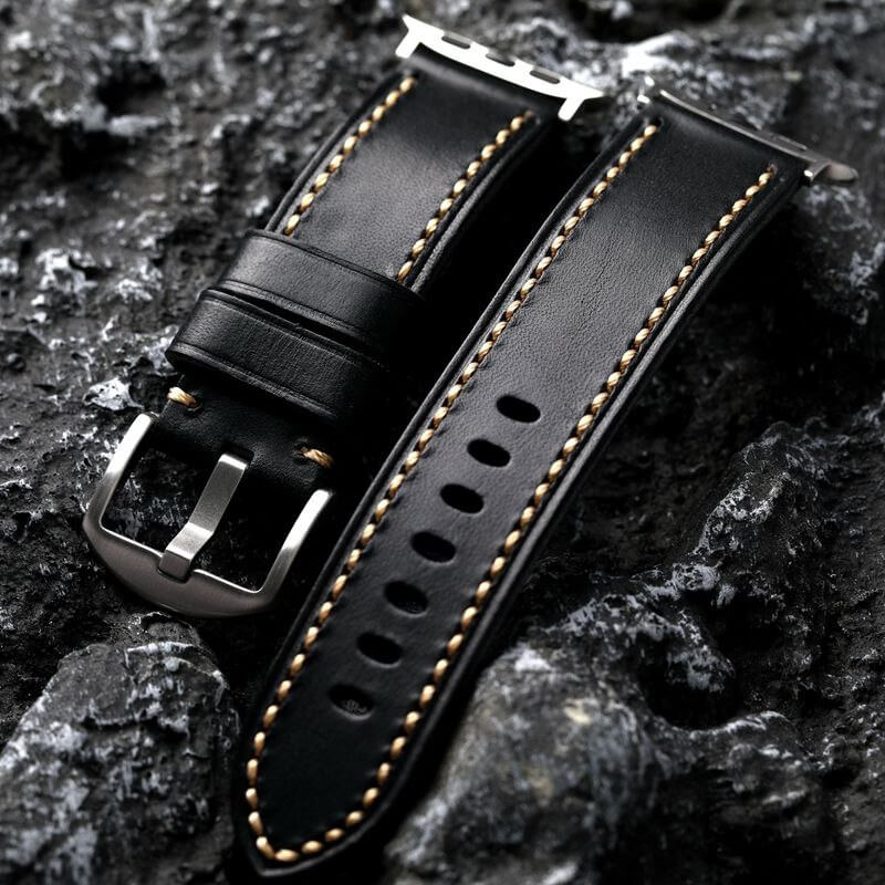 Black Stitched Leather Strap