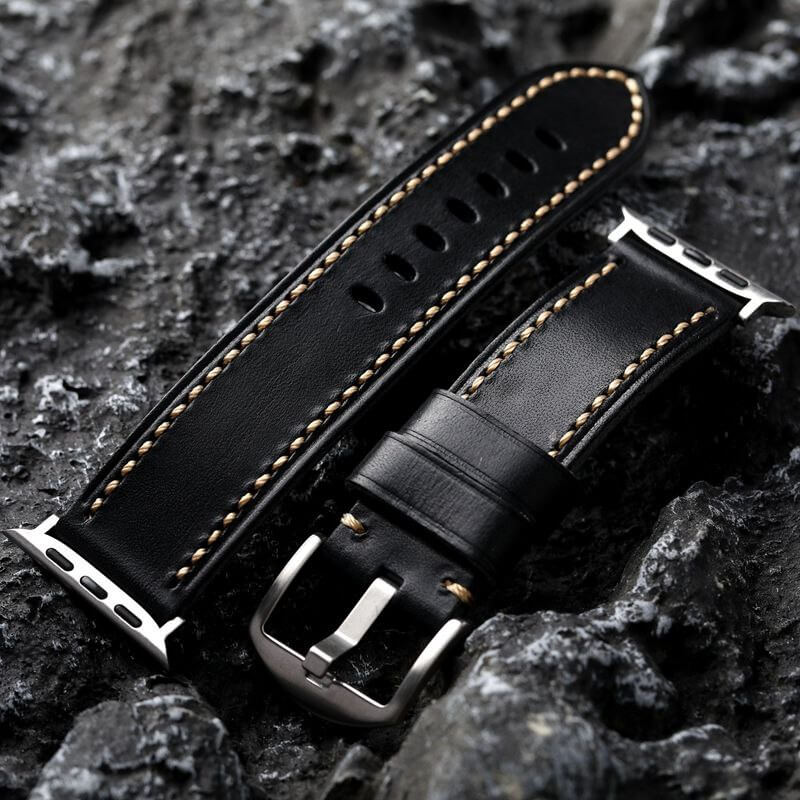 Black Stitched Leather Strap