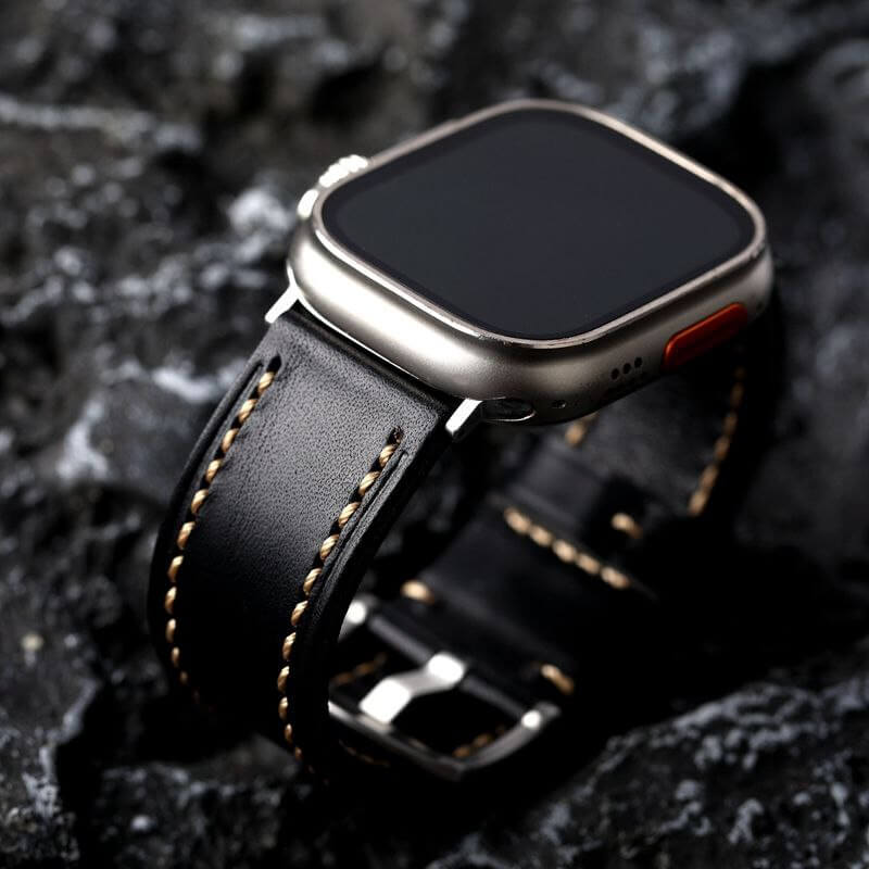 Black Stitched Leather Strap