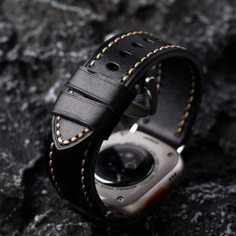 Black Stitched Leather Strap