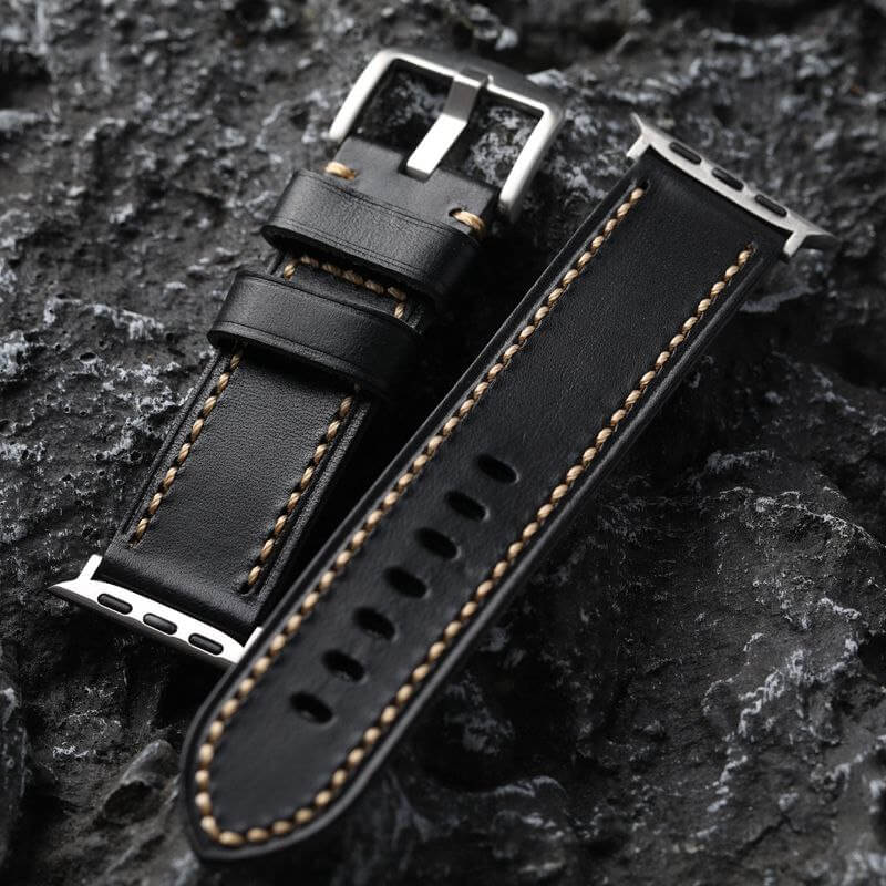 Black Stitched Leather Strap