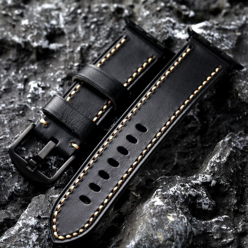 Black Stitched Leather Strap