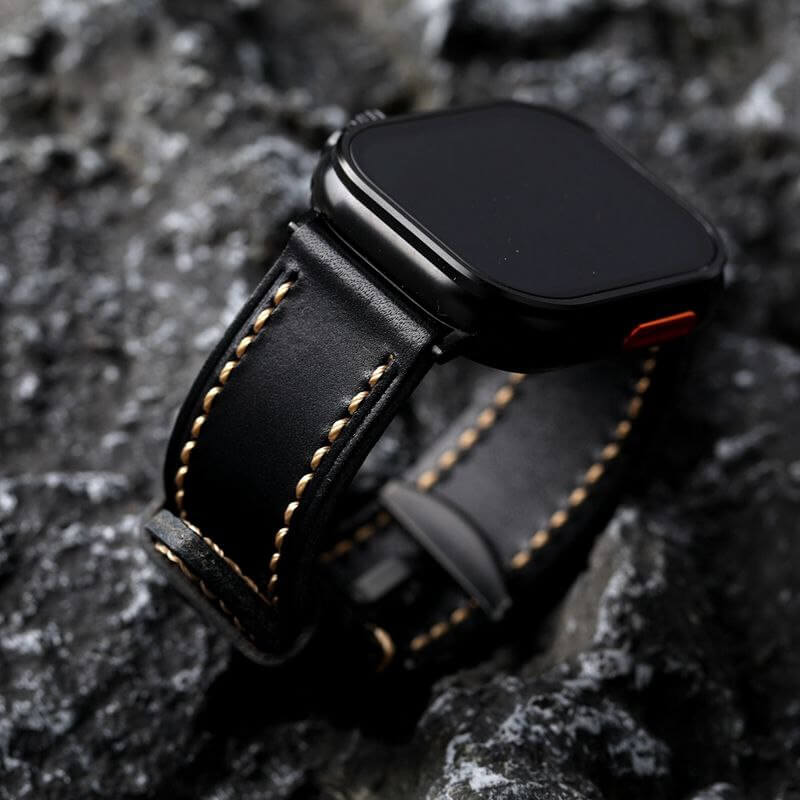 Black Stitched Leather Strap