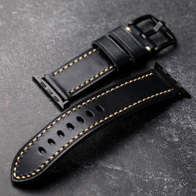 Black Stitched Leather Strap