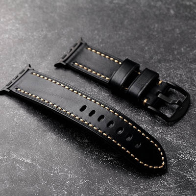 Black Stitched Leather Strap